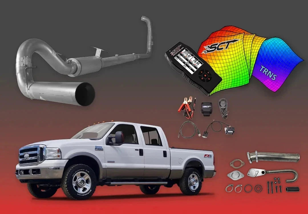 DIESELR Ford 6.0L Powerstroke All-In-One-Kit (2003–2007) All In One Kit (Basic) DIESELR Corp 3 Tunes (with trans tune) 5-inch Turbo Back Exhaust (Stainless Steel)