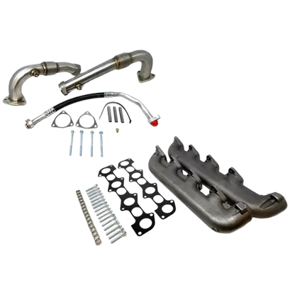 DIESELR High Flow Up Pipes and Exhaust Manifold Kit with A/C Line (2007.5-2010 Powerstroke 6.4L) Exhaust Manifold DieselR Parts 