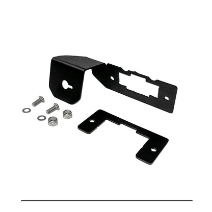 GDP Rotary Switch Bracket 2023-2026 6.7L Ford Powerstroke - angled view of the switch mounting face, OBDII port opening and included bolts, washers and lock nuts