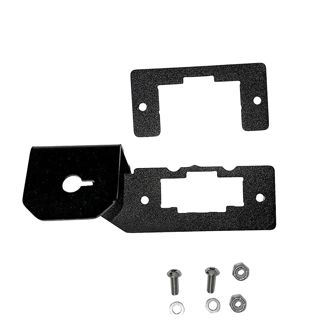 GDP Rotary Switch Bracket 2023-2026 6.7L Ford Powerstroke - main bracket and backing plate shown flat with stainless steel mounting hardware