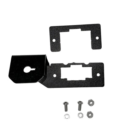 GDP Rotary Switch Bracket 2023-2026 6.7L Ford Powerstroke - main bracket and backing plate shown flat with stainless steel mounting hardware