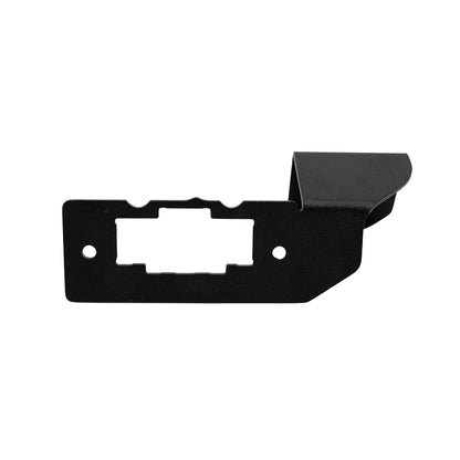 GDP Rotary Switch Bracket 2023-2026 6.7L Ford Powerstroke - front view of the black powder-coated main bracket with OBDII port opening and switch mounting tab