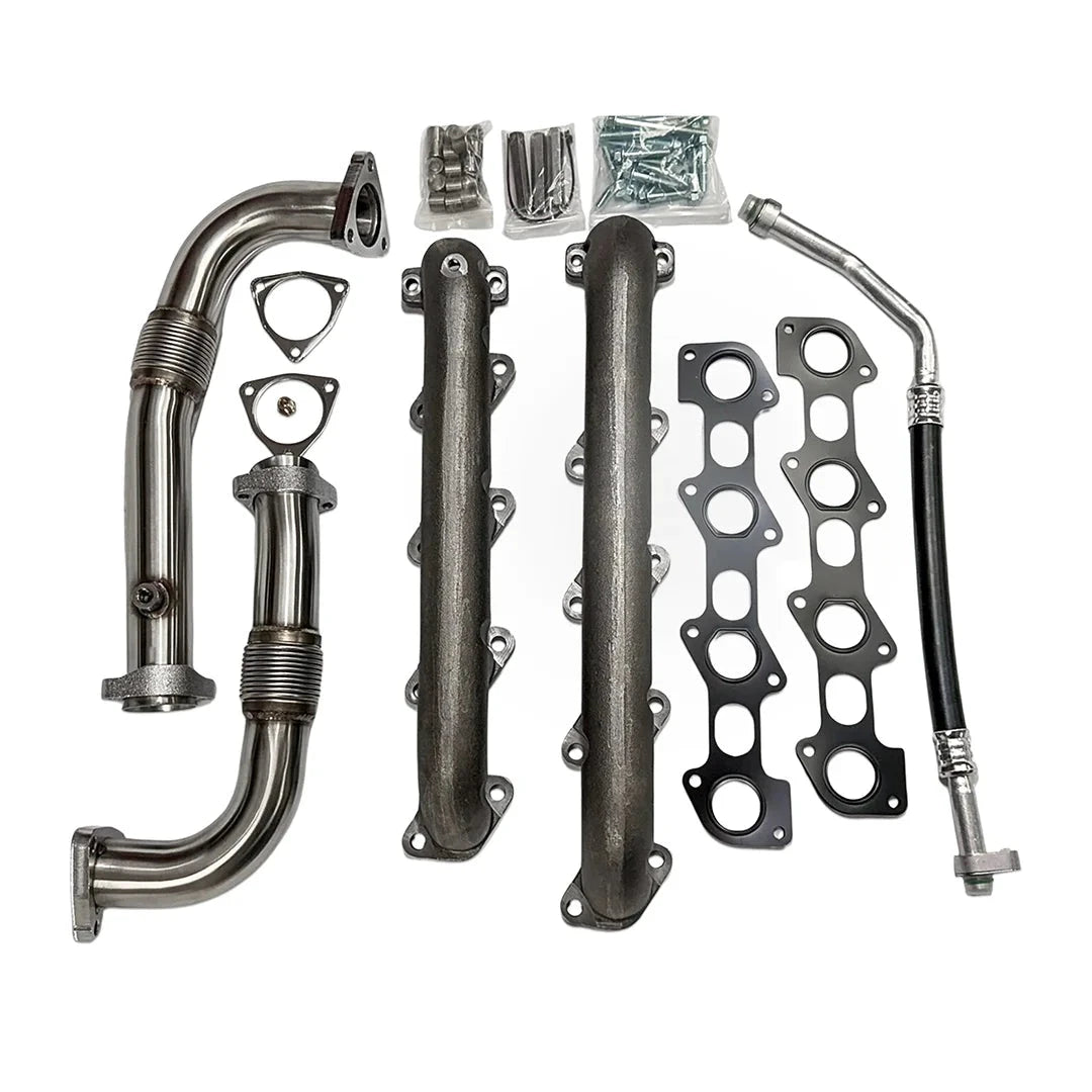 Dieselr High Flow Up Pipe and Exhaust Manifold Kit w/ A/C Line Ford Powerstroke 6.4L (2008-2010) High Flow Up Pipe and Exhaust Manifold Kit w/ A/C Line Dieselr Parts 