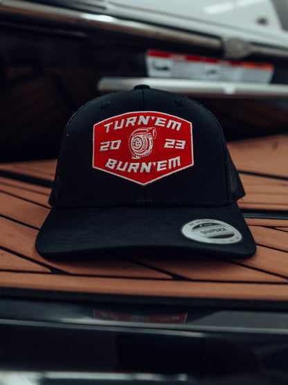 Turn 'Em & Burn 'Em 2023 Retro Trucker Snapback Hat Hat DSLR 