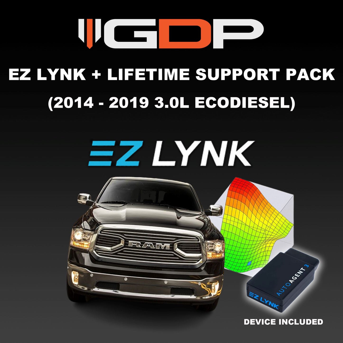 EZ Lynk Auto Agent 3 w/ GDP Lifetime Support Pack (2014-2019 3.0L Eco Diesel) Tune Package GDP 