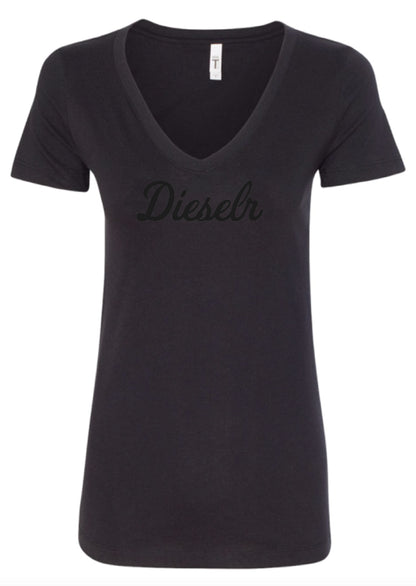 Short Sleeve Dieselr Women's V-Neck T-Shirt DSLR XS Black 